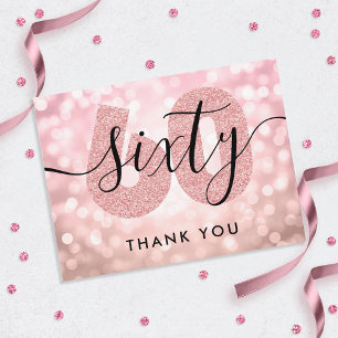 Elegant Modern Rose Gold 60th Birthday Thank You  Postcard