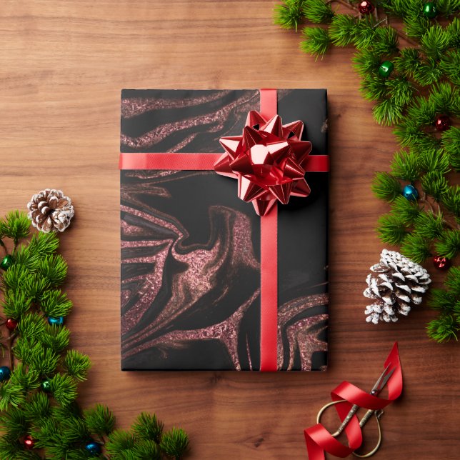 Elegant modern rose gold & black marble look wrapping paper (Holiday Gift)