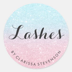 Elegant modern rose gold & blue glitter lashes classic round sticker