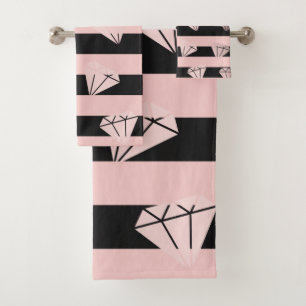 Elegant modern rose gold diamond pattern & stripe bath towel set