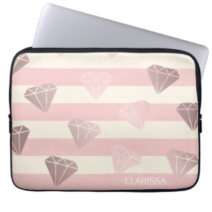 Elegant modern rose gold diamond pattern & stripe laptop sleeve