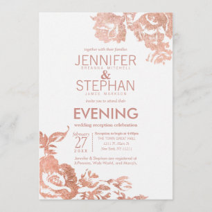 Elegant Modern Rose Gold Floral Reception Invitation