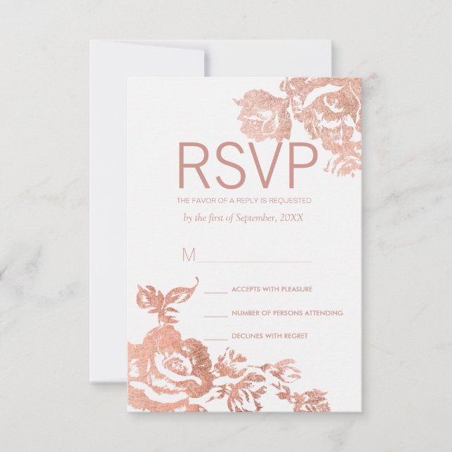 Elegant Modern Rose Gold Floral RSVP Cards (Front)
