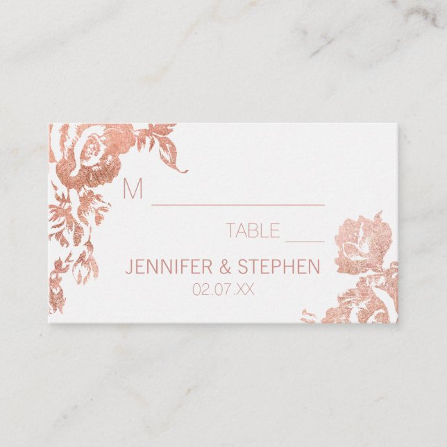 Elegant Modern Rose Gold Floral Wedding Place Card (Front)