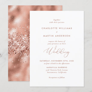 Elegant Modern Rose Gold Foil Glitter Wedding Invitation