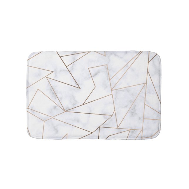 elegant modern rose gold geometric white marble bath mat (Front)