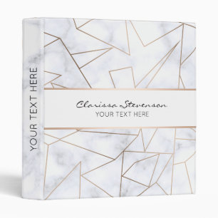 elegant modern rose gold geometric white marble binder