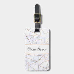 elegant modern rose gold geometric white marble luggage tag