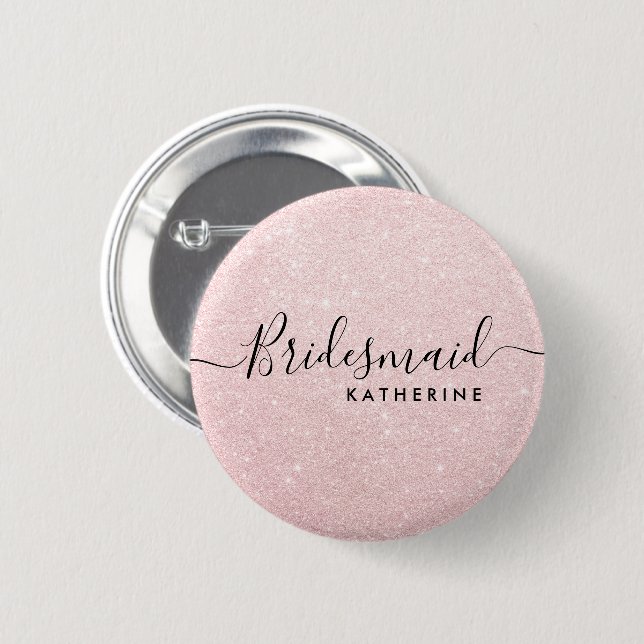 Elegant & modern rose gold glitter bridesmaid 2 inch round button (Front & Back)