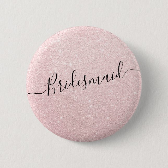 Elegant & modern rose gold glitter bridesmaid 2 inch round button (Front)