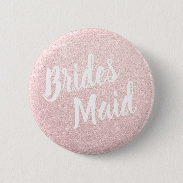 Elegant & modern rose gold glitter bridesmaid 2 inch round button (Front)