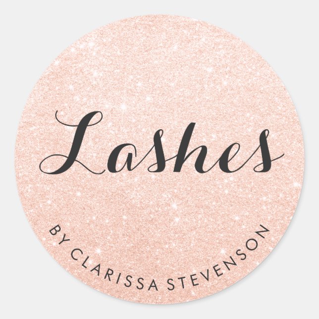 Elegant modern rose gold glitter lashes classic round sticker (Front)