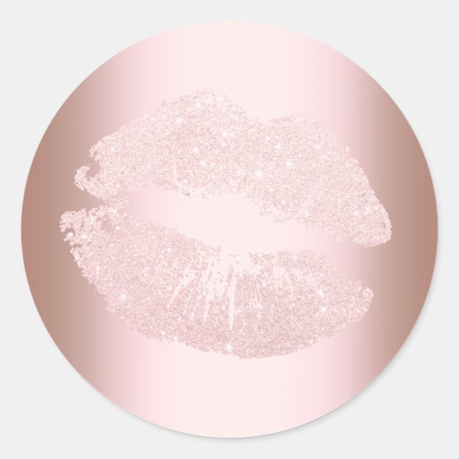 Elegant modern rose gold glitter lips makeup classic round sticker (Front)