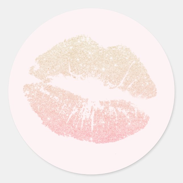 Elegant modern rose gold glitter lips pink makeup classic round sticker (Front)