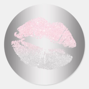 Elegant modern rose gold glitter lips silver classic round sticker