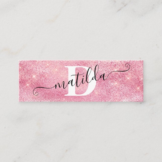 Elegant modern rose gold glitter makeup artist mini business card (Front)