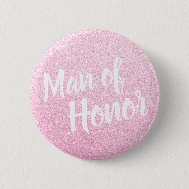 Elegant & modern rose gold glitter man of honour 2 inch round button (Front)