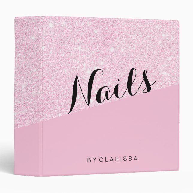 Elegant modern rose gold glitter pastel pink nails binder (Front/Spine)