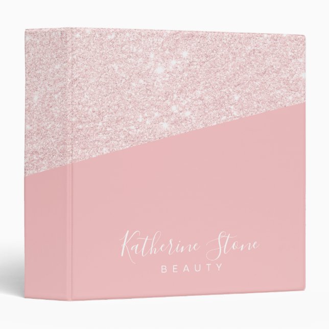 Elegant modern rose gold glitter pink beauty binder (Front/Spine)