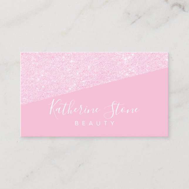 Elegant modern rose gold glitter pink beauty business card (Front)