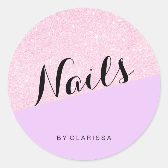 Elegant modern rose gold glitter purple nails classic round sticker (Front)
