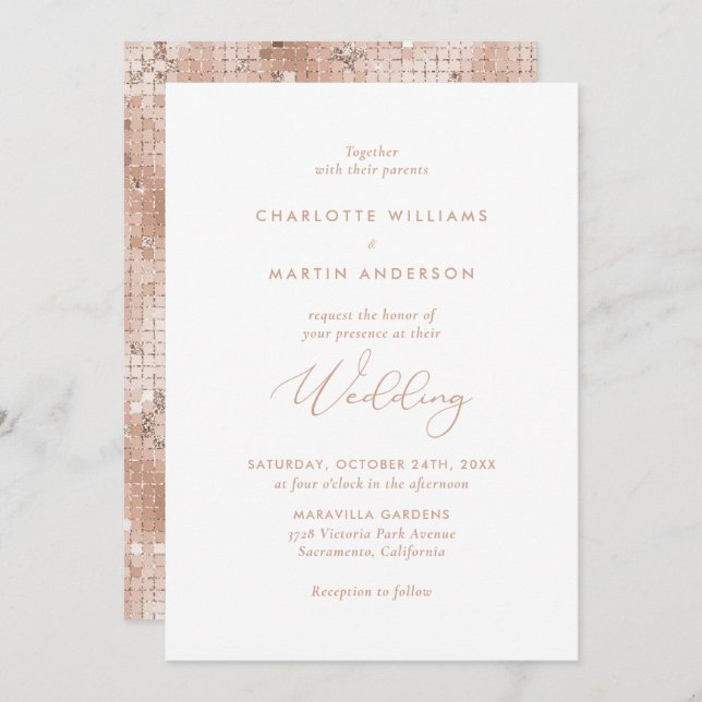 Elegant Modern Rose Gold Glitter Wedding Invitation (Front/Back)