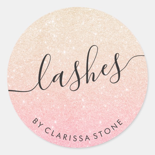 Elegant modern rose gold & gold glitter lashes classic round sticker (Front)