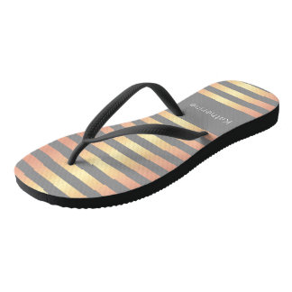 Elegant Modern Rose Gold Gradient Stripes Grey Flip Flops