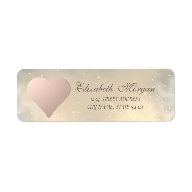 Elegant Modern  Rose Gold Heart, Shiny  Address (Front)
