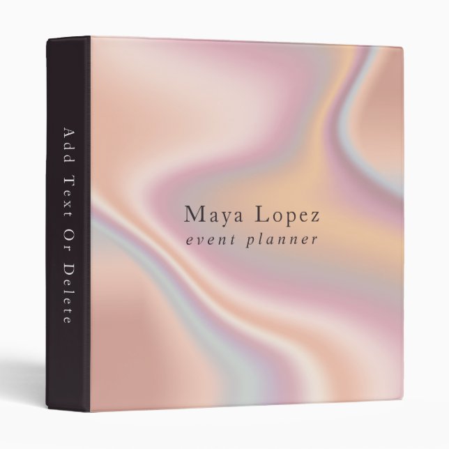 Elegant modern rose gold holographic event planner binder (Front/Spine)