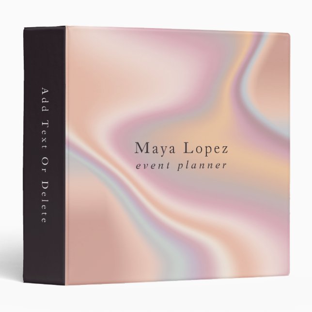 Elegant modern rose gold holographic event planner binder (Front/Spine)