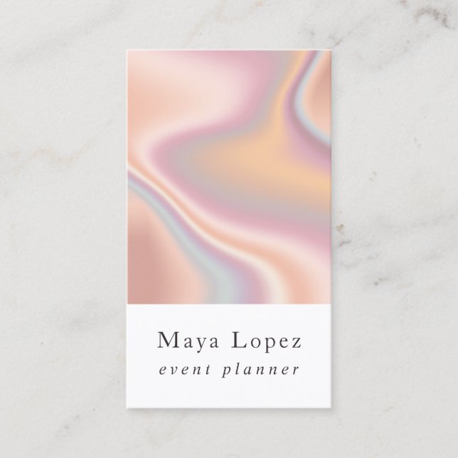 Elegant modern rose gold holographic event planner business card (Front)