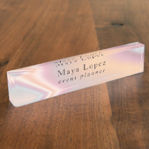 Elegant modern rose gold holographic event planner nameplate
