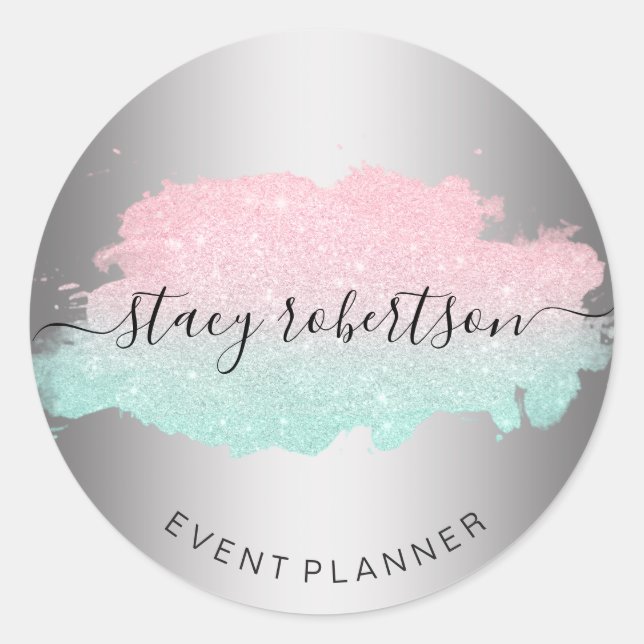 Elegant modern rose gold mint glitter planner classic round sticker (Front)