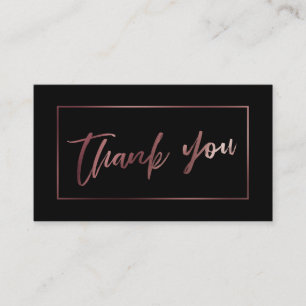 Elegant Modern Rose Gold on Black Thank You Insert
