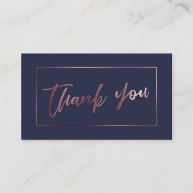 Elegant Modern Rose Gold on Navy Thank You Insert (Front)