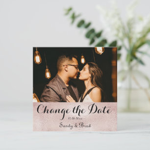 Elegant Modern rose Gold Photo Change Date Wedding Card