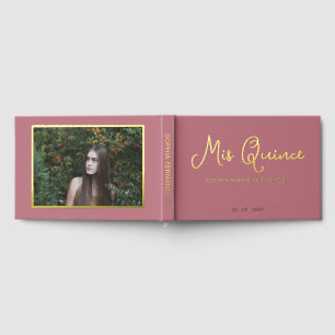Elegant Modern Rose Gold Photo Quinceañera Guest Book