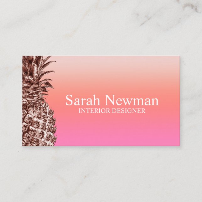 Elegant modern rose gold pineapple gradient pink business card (Front)