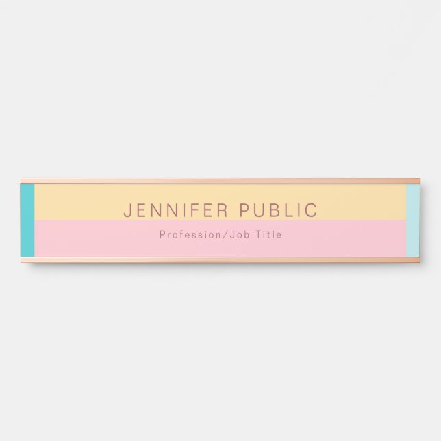 Elegant Modern Rose Gold Pink Yellow Blue Template Door Sign (Front)