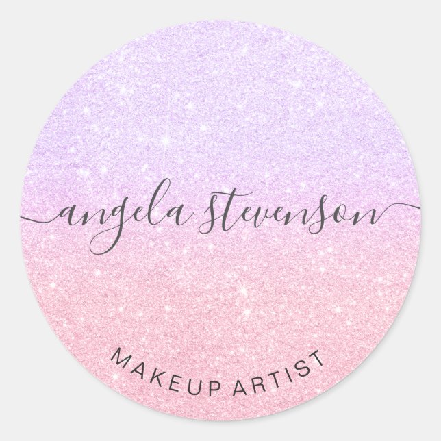 Elegant modern rose gold & purple glitter makeup classic round sticker (Front)