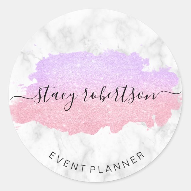 Elegant modern rose gold purple glitter planner classic round sticker (Front)
