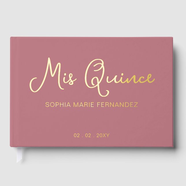 Elegant Modern Rose Gold Quinceañera Guest Book (Front)
