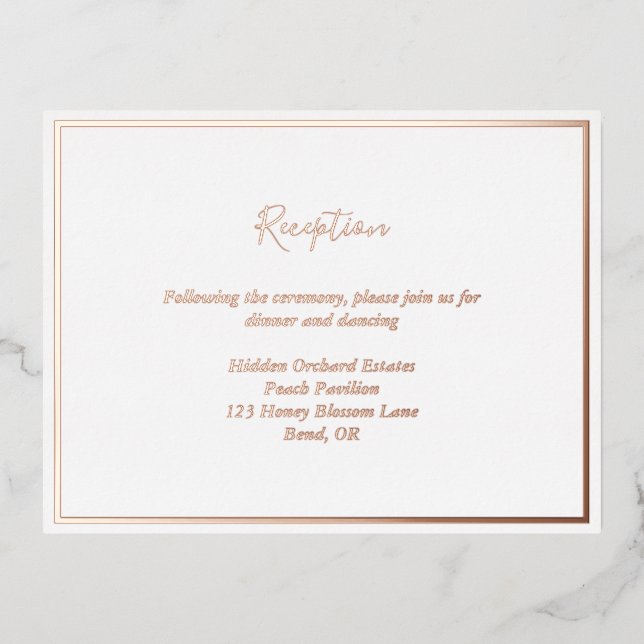 Elegant Modern Rose Gold Reception Enclosure Card (Front)