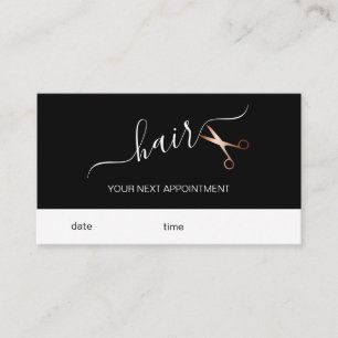 Elegant modern rose gold scissors hairstylist appointment card