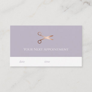 Elegant modern rose gold scissors hairstylist appointment card