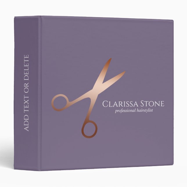 Elegant modern rose gold scissors hairstylist binder (Front/Spine)