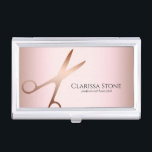 Elegant modern rose gold scissors hairstylist business card holder<br><div class="desc">Modern and elegant design for hairstylists with faux rose gold scissors and elegant calligraphy font.</div>