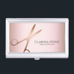Elegant modern rose gold scissors hairstylist business card holder<br><div class="desc">Modern and elegant design for hairstylists with faux rose gold scissors and elegant calligraphy font.</div>