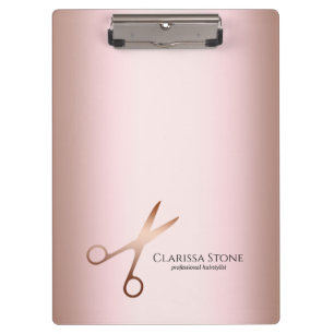 Elegant modern rose gold scissors hairstylist clipboard
